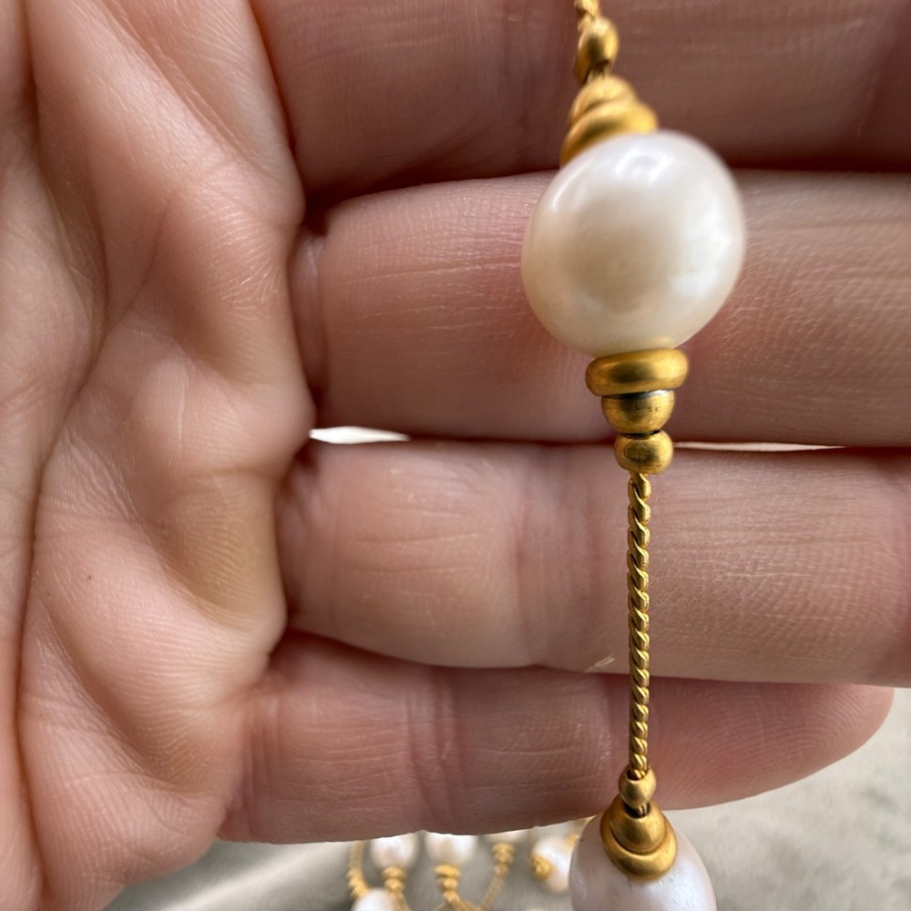 Modern Anne Klein Necklace Faux Pearl Long Beaded Gold Tone Signed Flapper 32" - Picture 4 of 8